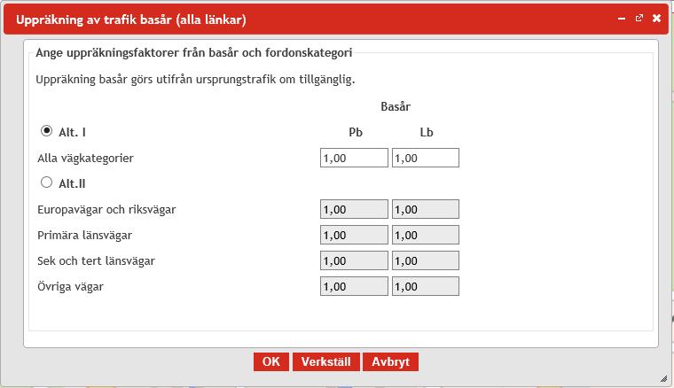 Uppräkning av trafik basår Räkna upp