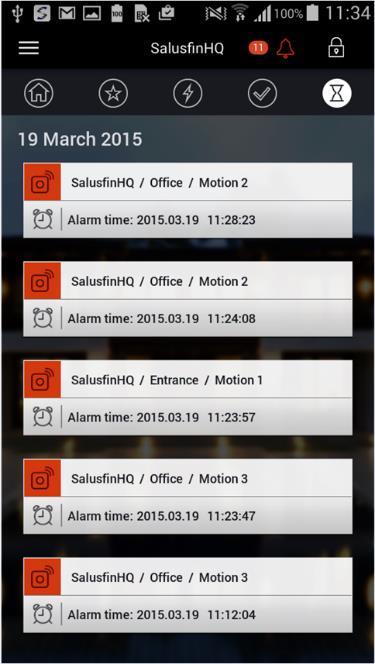 Mobil applikation Alarm Alarm mottas som meddelanden eller aviseringar när en händelse inträffar.
