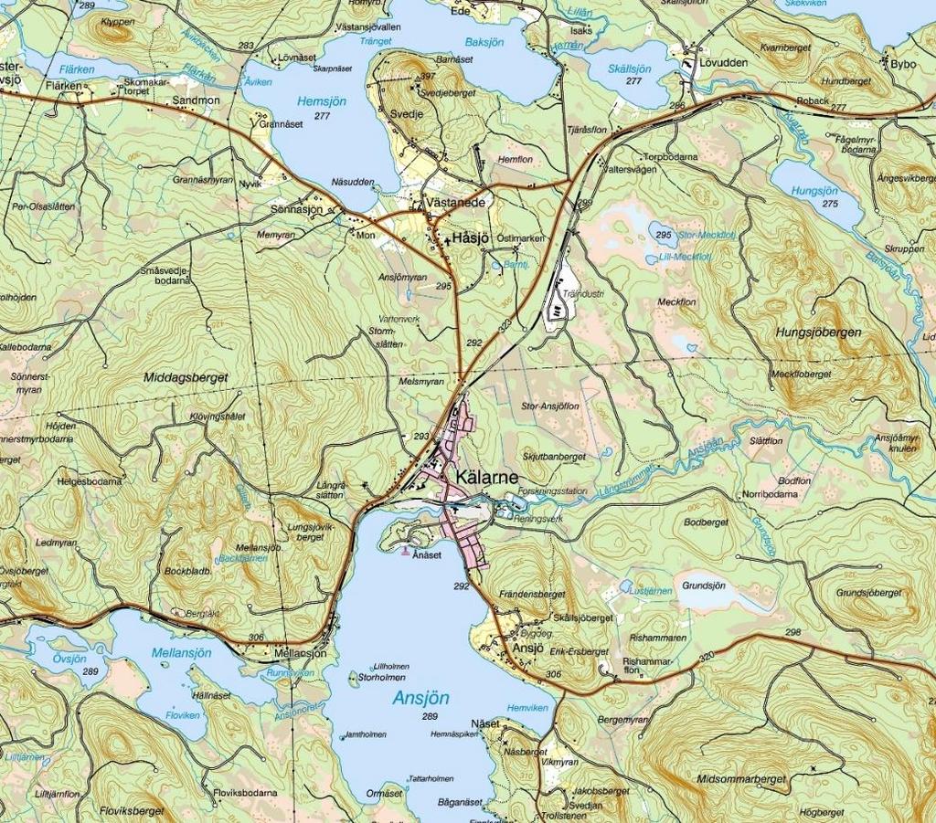 Vattenverk 2 Teknisk beskrivning Figur 1. Bilden visar Kälarne och Västanedes samhällen i förhållande till vattentäkten. 2.1 Vattentäkt behandling - distributionsområde Vattentäkten som försörjer Kälarne och Västanede togs i drift under 1950-talet.