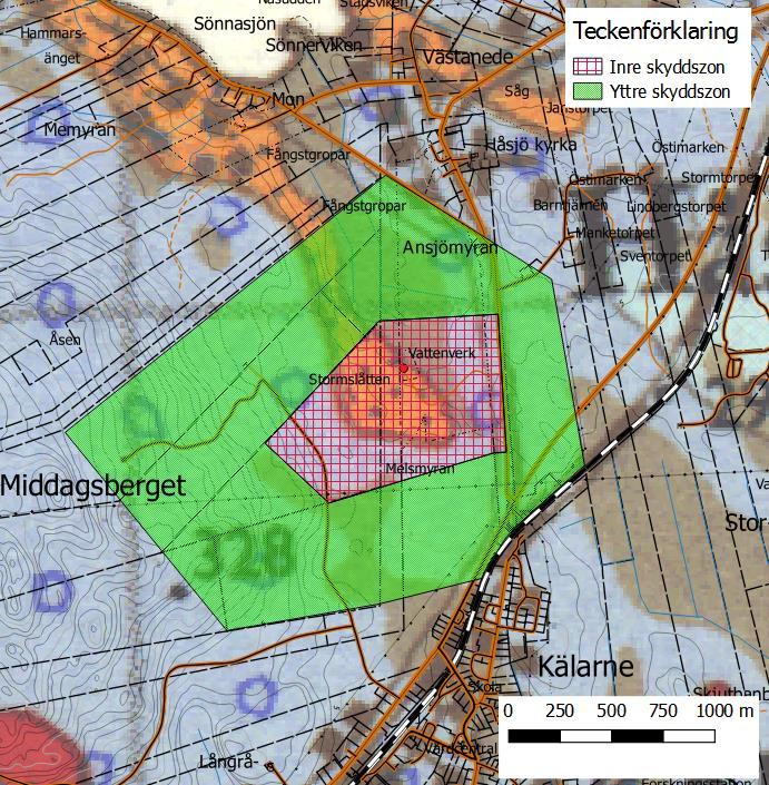 Figur 5. Kartan visar ett utdrag från SGU:s jordartskarta Ca nr45 i relation till det befintliga skyddsområdet.