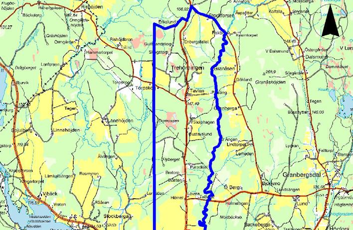 Figur 2.3. Översikt. Nuvarande vattenskyddsområde för Gälleråsen vattentäkt. År 2000 anlade Vägverket grundvattenskydd längs väg 205.