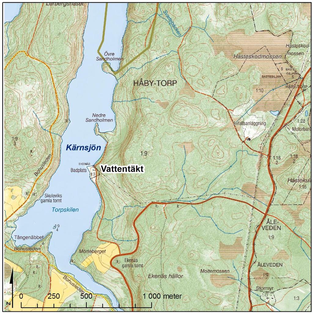 3 OMRÅDESBESKRIVNING Grundvattentäkten Kärnsjön är belägen vid Kärnsjöns östra strand, i Torpkilen öster om Lerbergsnäset.