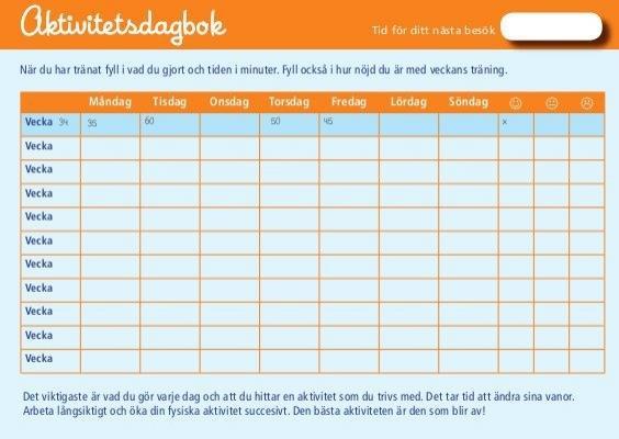 aktivitetsdagbok att fylla i dagligen