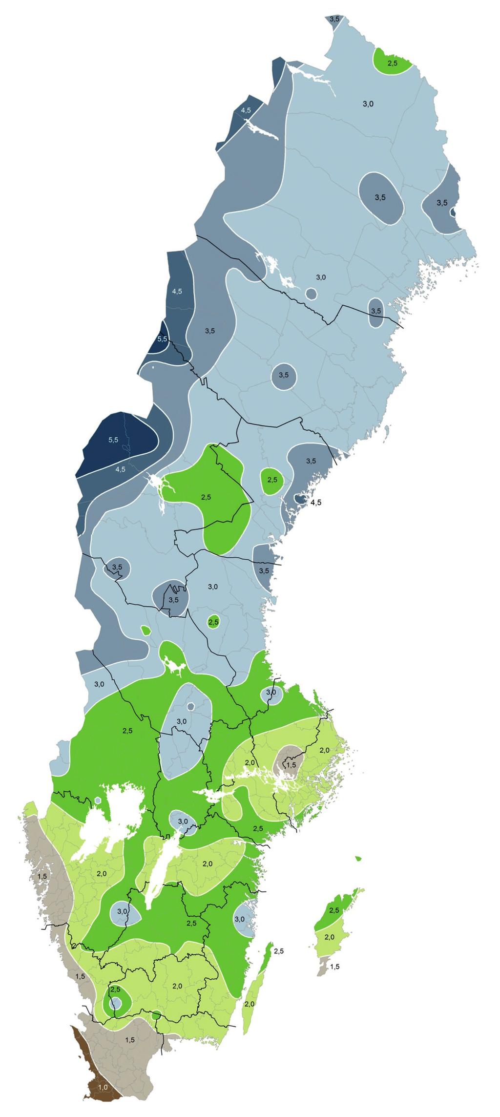 APPENDIX B SNÖ- OCH VINDLASTER B.1. SNÖLAST Karakteristiskt värde för snölast på mark (s k ) fås ur karta i EKS 10, figur C-2. Se Boverkets hemsida, http://www.boverket.
