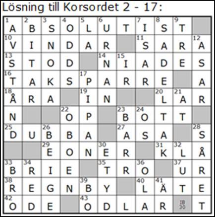 Miljöalternativ? 3. Bank 4. Gjorde skytten 5. Språkbruk 6. Departement 7. Bakverk 8. Vintervatten 11. Skyltgas 13. 21/6 16. Norsk tonsättare 17. Halv dans 19. Spela 20. Viste 21. Miljarddel 26.