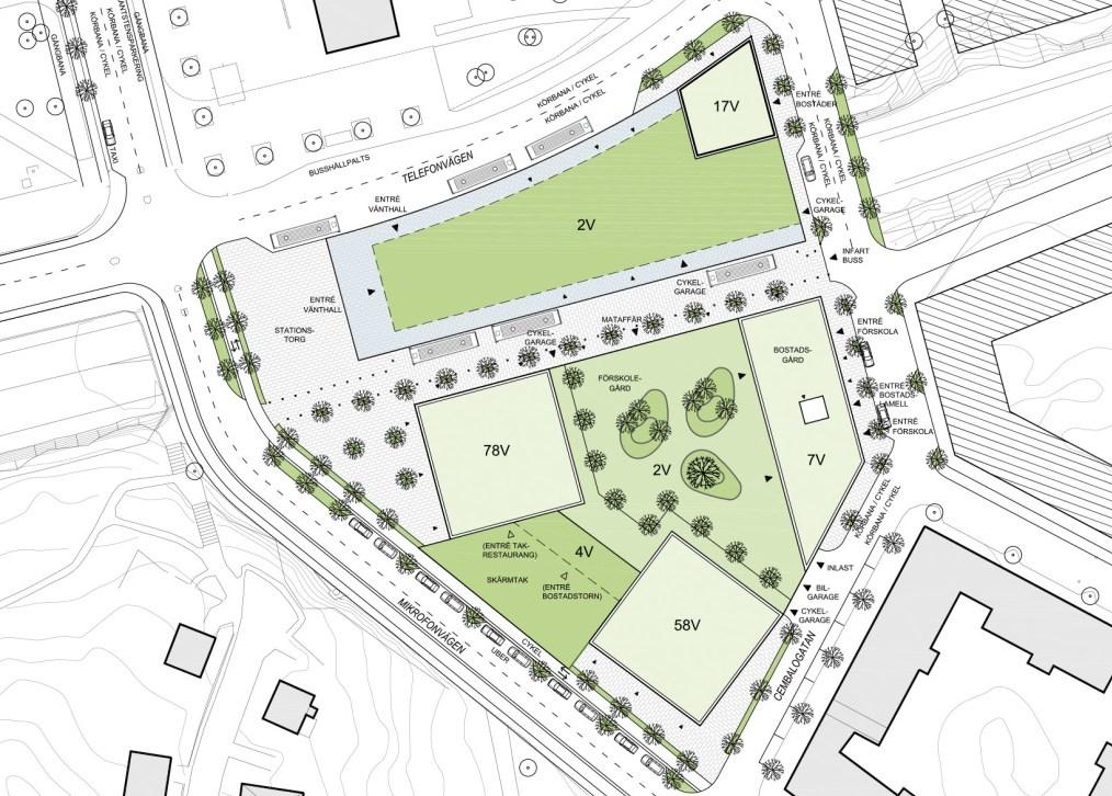 Sida 6 (10) Tidig markreservation Förslaget innehåller nybyggnation i två kvarter. Det ena kvarteret består av 1200 lägenheter i två bostadstorn om 77 respektive 58 våningar.