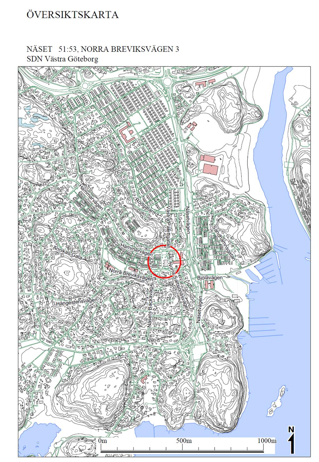 Näset 51:53 Fastighetens läge i Älvsborg Gällande plan Kommunens översiktsplan anger bebyggelseområde med grön- och rekreationsytor utan särskilda restriktioner för områdets användning.