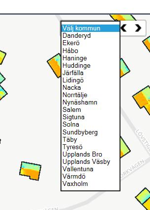 Genom att klicka på en specifik kommun flyttas kartan till den