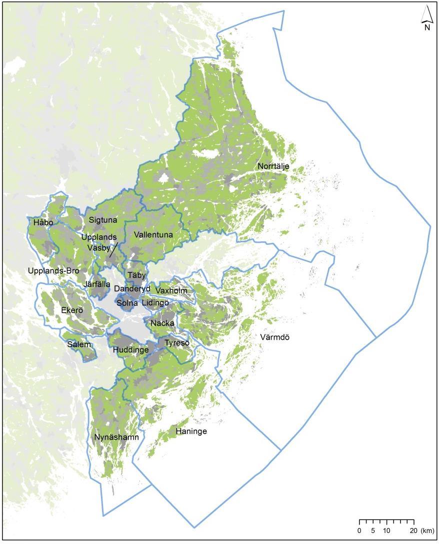 Figur 1. Kommuner för vilka solenergi har beräknats.