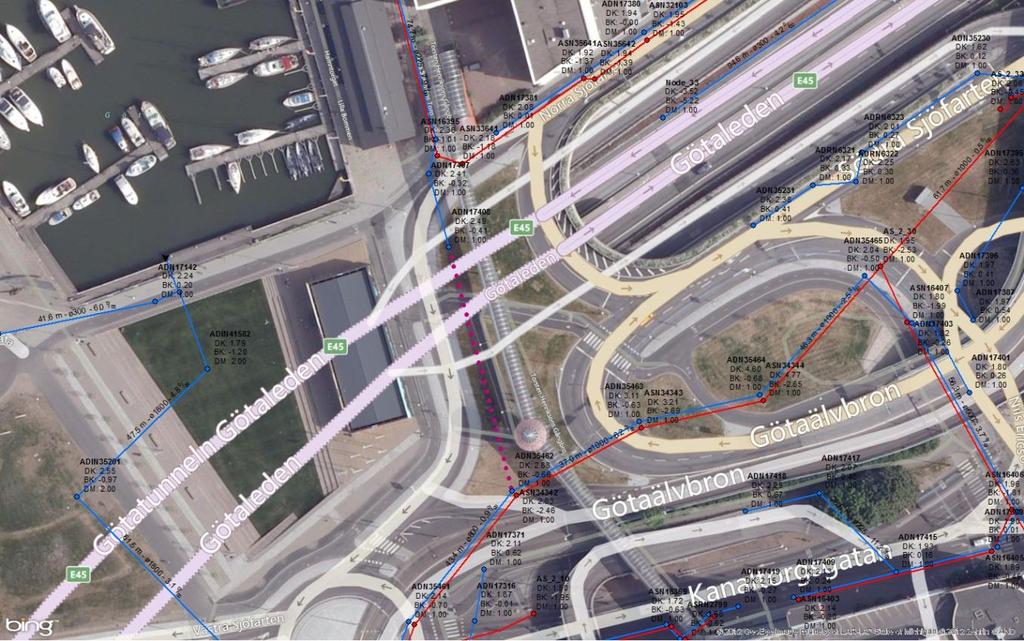 Modelldokumentation för Område C Centrala Göteborg 19 av 39 Tillagd ledning Figur 11 Översikt av den tillagda ø225 mm ledningen söder om Lilla Bommens torg Tillagd ledning Figur 12 Översikt av den