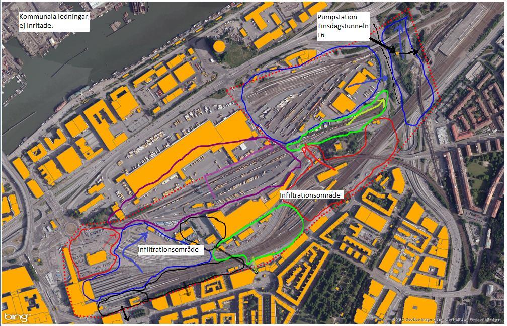 Modelldokumentation för Område C Centrala Göteborg 20 av 39 rinningsområdets utbredning skulle stämma överens med principskissen. Detta gäller främst avrinningsområde JVG_01 och JVG_06 JVG_10.