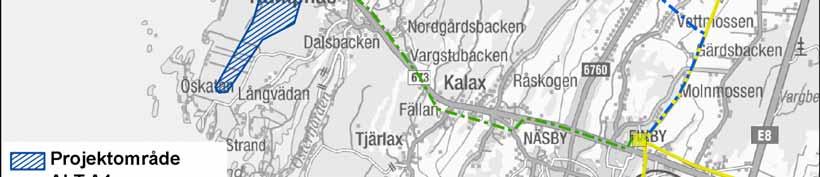 Elstationen ansluts med kraftledningar till den nuvarande 110 kv kraftledningen mellan Närpes och Petalax.