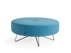 Ø69cm and Ø102cm, with frame in steel wire. Frame in standard (black, white or silver), chrome, or. Seat with wood base and cold foam upholstered in standard or c.o.m. Can be upholstered with center button in deviant fabric/ colour or with multiple.
