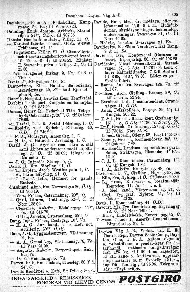 Tharre,.:..,'",\ \ ' \, Dannhem-e-Dayton Våg A.-B, 805 'Dan!1~eml;.Gösta A., Folkskollär., Kung- Davide, Hans, Med. dr,.mottagu. efter te- -stensg. '56, Ya.; tlf Vasa 3026. lefonanmälan 1/29-9 f. m.