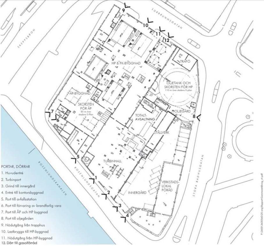 Riskutredning för detaljplan för Kv Röda Bryggan inom stadsdelen Pustervik i Göteborg 5 Figur 3. Översikt av placering av olika produktionsdelar och andra viktiga delar i Rosenlundsverket.