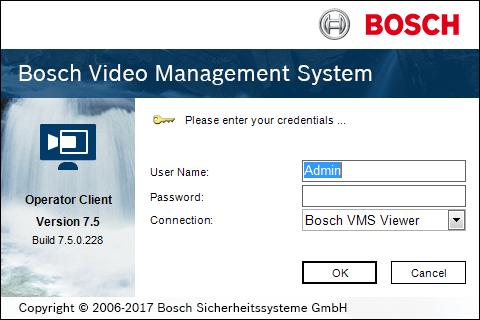 18 sv Komma igång Bosch Video Management System 5 Komma igång I det här kapitlet ges information om hur du kommer i gång med Bosch VMS Viewer. 5.1 Starta Bosch VMS Viewer Operator Starta Bosch VMS ViewerOperator så här: 1.