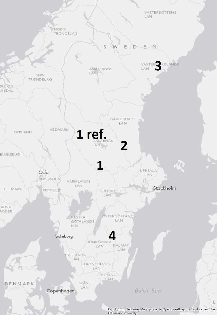 Figur 2. Studerade blädnings- och referensbestånd.