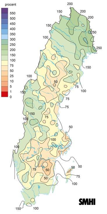 Bilaga 4c. Översikt över vädret i juli över hela landet, jämfört med normalperioden.