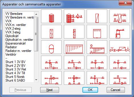 Näst sista knappen, Fortsätt från befintlig linje, startar uppritning med samma parametrar som från det befintliga system du väljer