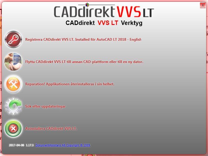 Det är kopplad CAD plattform som startar med CADdirekt VVS LT aktiverad.