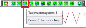 Aktivera verktygsfältet enlinje för tappvatten metod A Aktivera tappvattensystem 1 Klicka på knappen vatten hitom snitt synlig. Rita ett rör mellan punkt 1 och 2.
