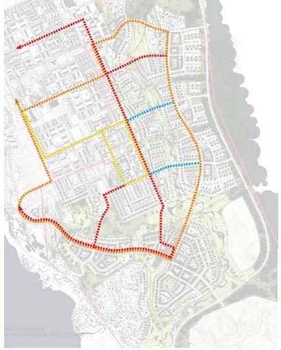 Basen i dispositionsplanens gatunät utgörs av kollektivtrafikgator, som