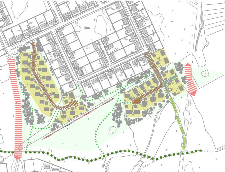 I området har de interna förbindelserna planerats så att kvartersområdena smidigt ansluts till kollektivtrafiken, snabbcykelvägen och rekreationslederna i områdets omgivning.