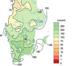 AVVIKELSE MEDELTEMPERATUR JUNI MÅNAD Nederbörd Månaden gav högre nederbördsmängder än normalt.