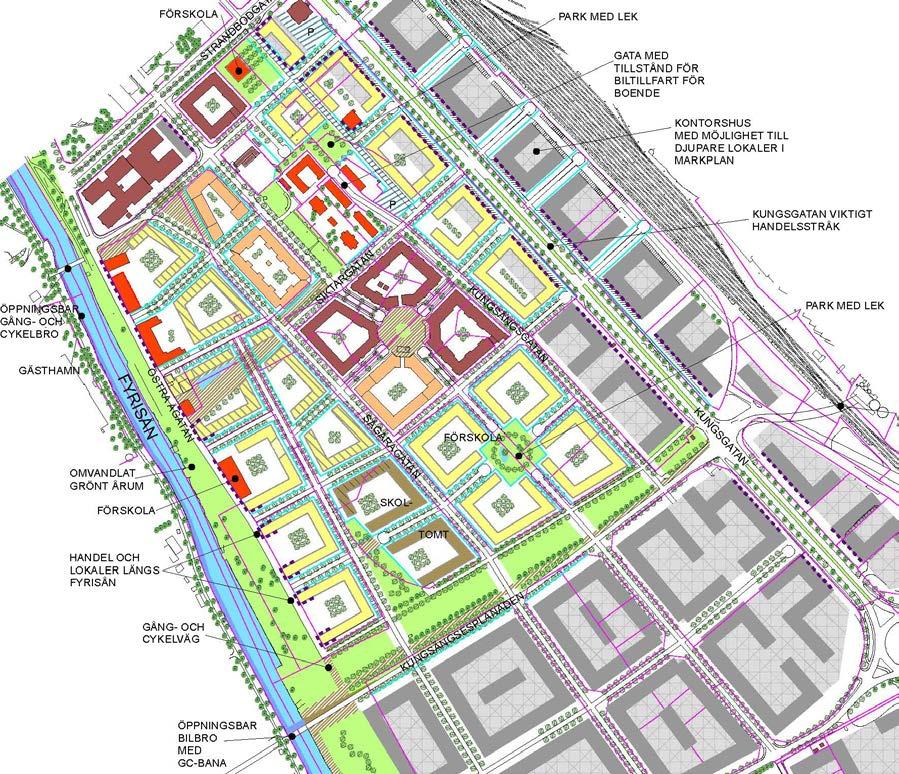 stadsliv. I beskrivningen av Kungsängen anges att flera av industribyggnaderna har kulturhistoriska och arkitektoniska värden och bör därför sparas.