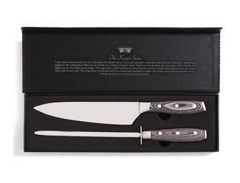 KAMPANJPRIS 419 SEK KAISER BRYNSTÅLSSET Kockkniv och brynstål ur Kaiser-serien. Kniven är tillverkad av tyskt stål, X50CrMoV15, och handtaget är av pakkaträ.