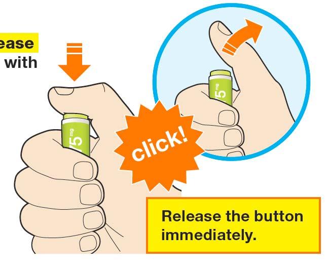 7. Tryck och släpp den gröna knappen med tummen omedelbart Du kommer att höra ett klick.
