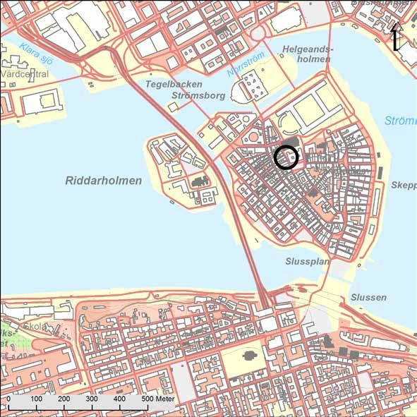 En kvadrat i kvarteret Ajax Figur 2. Fastighetskarta med undersökningsplatsen markerad. Skala 1:10 000.