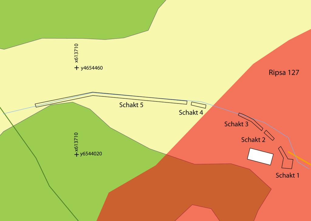 Figur 3. Schaktplan. Schakten 1 5 är markerade.