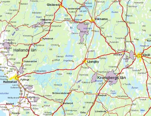 Figur 5. Exempel på områden (lila polygoner) där utlakningen av metylkvicksilver enligt modellberäkningen kan öka markant (> 50 %) till följd av stormen.