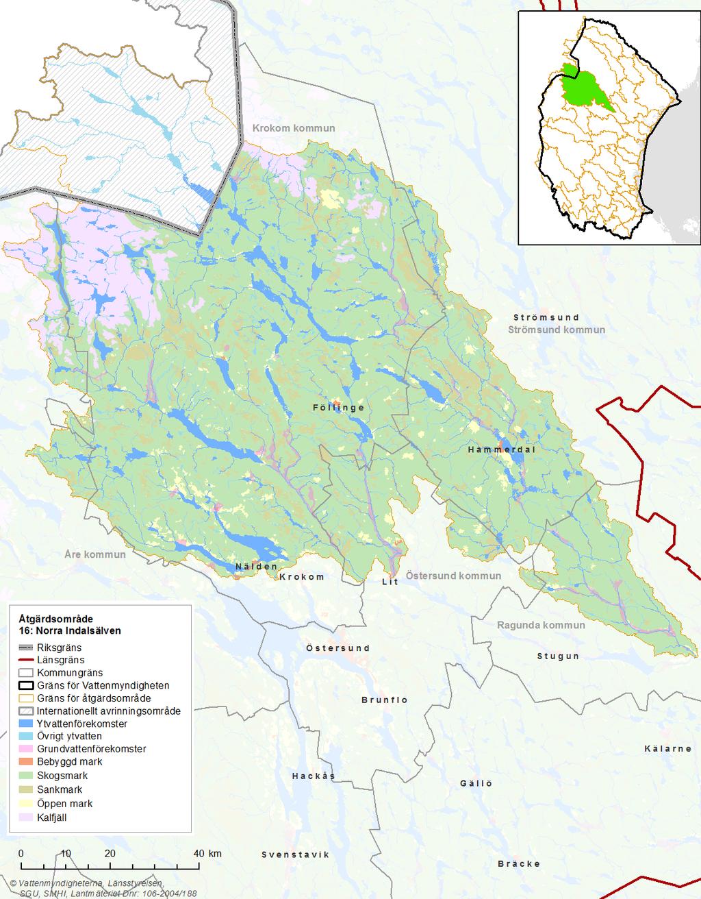 Bild 1: Kartan visar Norra Indalsälvens markanvändning