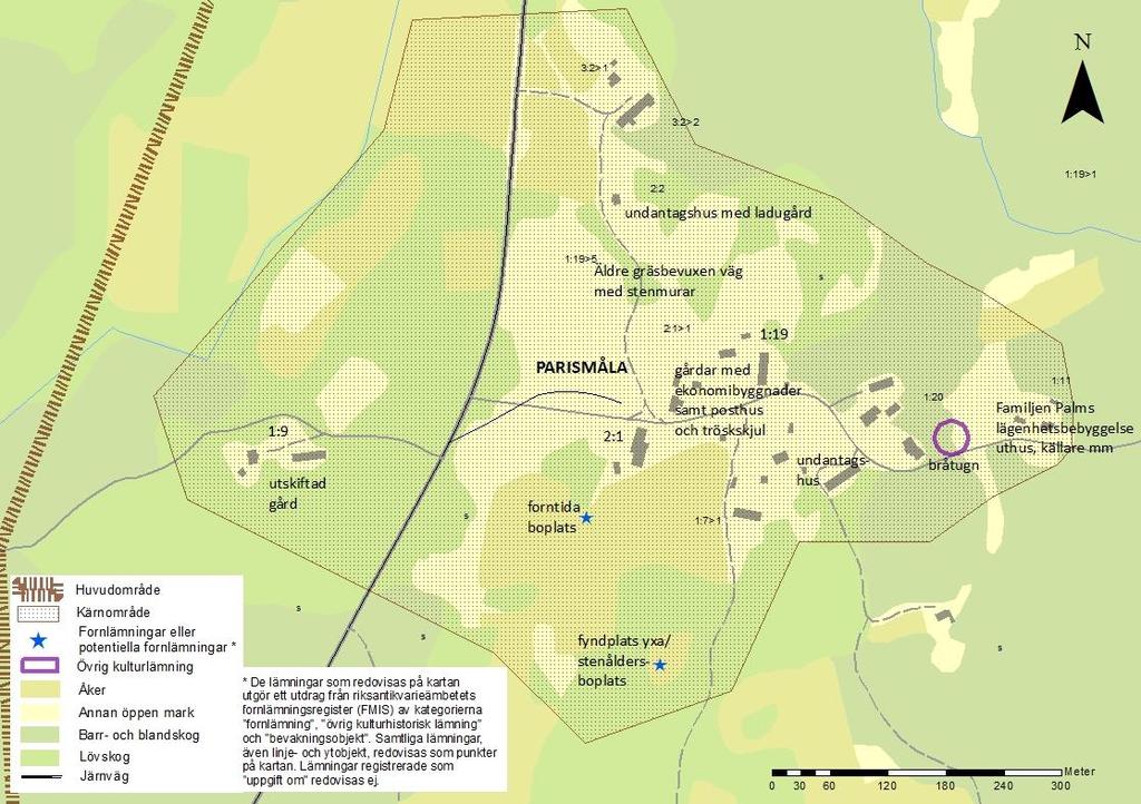 Kärnområde Parismåla Bykärnan i Parismåla har kvar den gamla vägstäckningen centralt i byn.