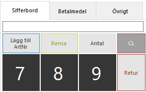 Du anger antalet artiklar antingen genom att lägga till samma vara igen, eller genom att trycka in antalet, trycka på knappen Antal och därefter på varan. 5.