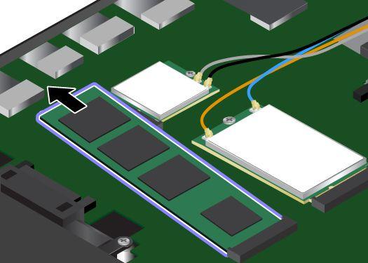 5. Lossa skruven som håller fast M.2 SSD-enheten. 6. Ta ut M.2 SSD-enheten. 7. Passa in kontaktkanten på den nya M.