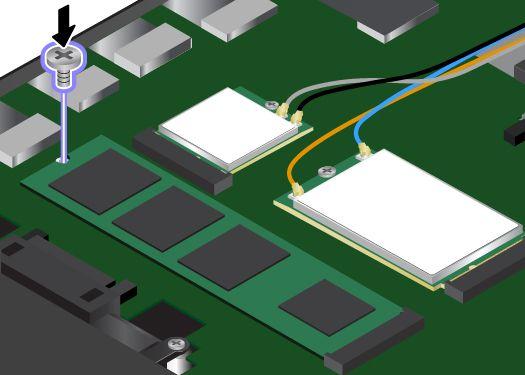 8. Skruva i skruven som håller fast den nya M.2 SSD-enheten. 9. Montera fast bottenplattan. 10. Vänd på datorn. Anslut nätadaptern och alla kablar.