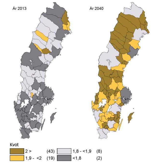 Försörjningskvot (total bef / bef 20-64år), FA-regioner
