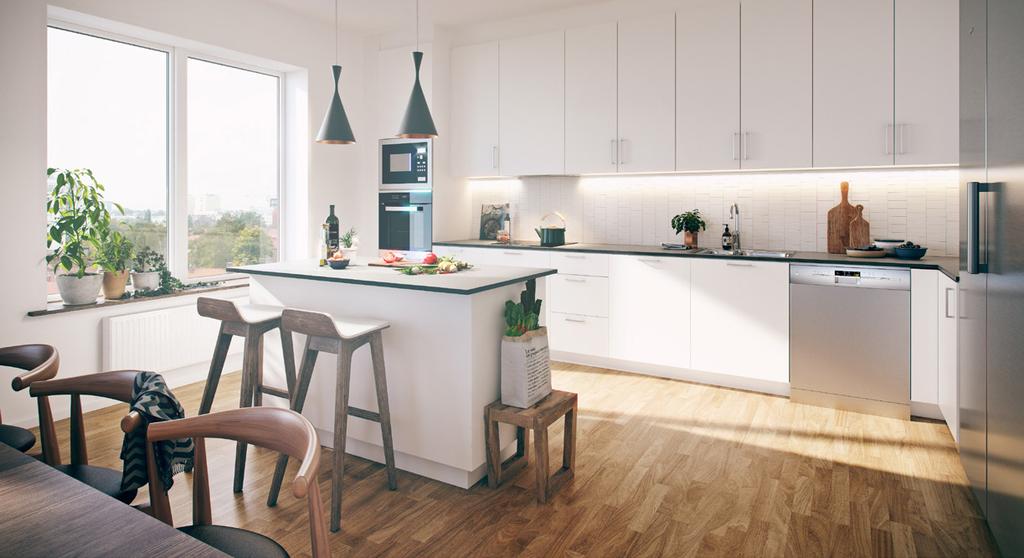 4 RO öken är designade för att inbjuda till matlagning tillsammans med nära och kära. Alla lägenheter med tre rum och uppåt är utrustade med köksö.