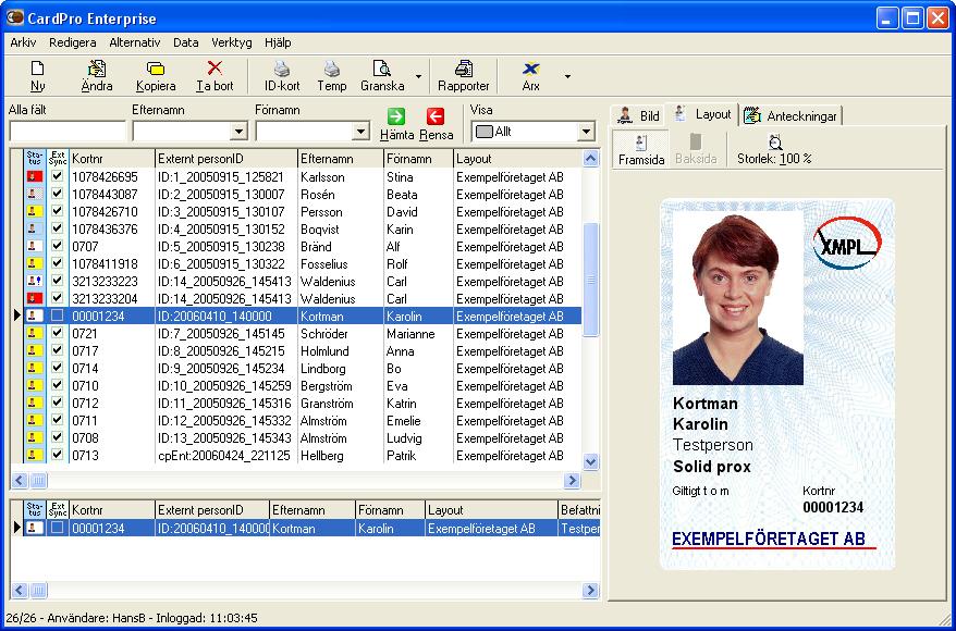 ID Enterprise Version 2 12 Arbeta med programmet Välj layout, skriv in personuppgifterna och läs in foto. Spara och skriv ut på valfri skrivare.