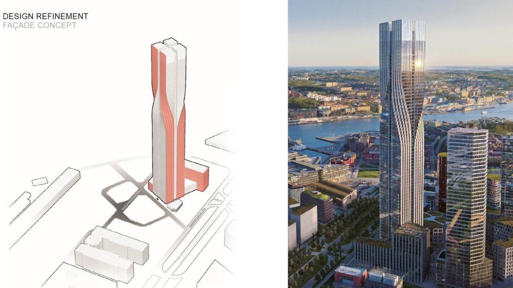 För att ytterligare stärka Karlatornets vertikalitet är materialkompositionen viktig.