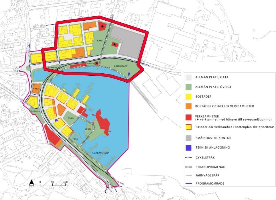 Figur 3. Inre hamnens planområde, norra delen markerade med rött.