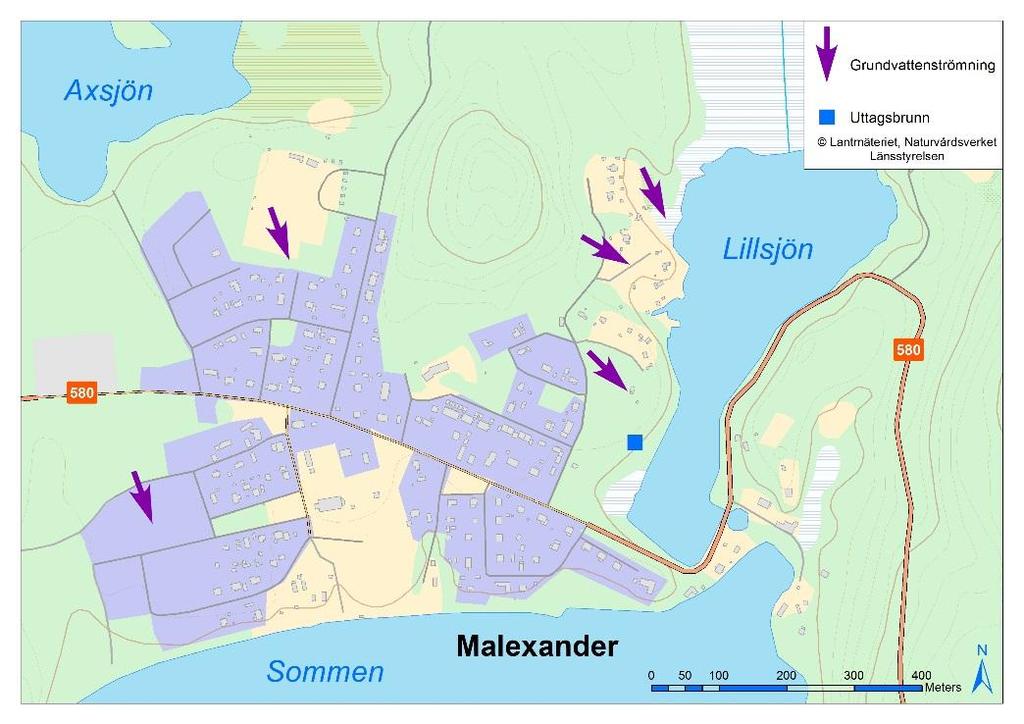 infiltration från Ax-sjön, Lillsjön och Sommen. Den hydrauliska kontakten med Lillsjön bedömdes dock som starkt begränsad då uttag av storleksordningen 5 l/s gjordes.
