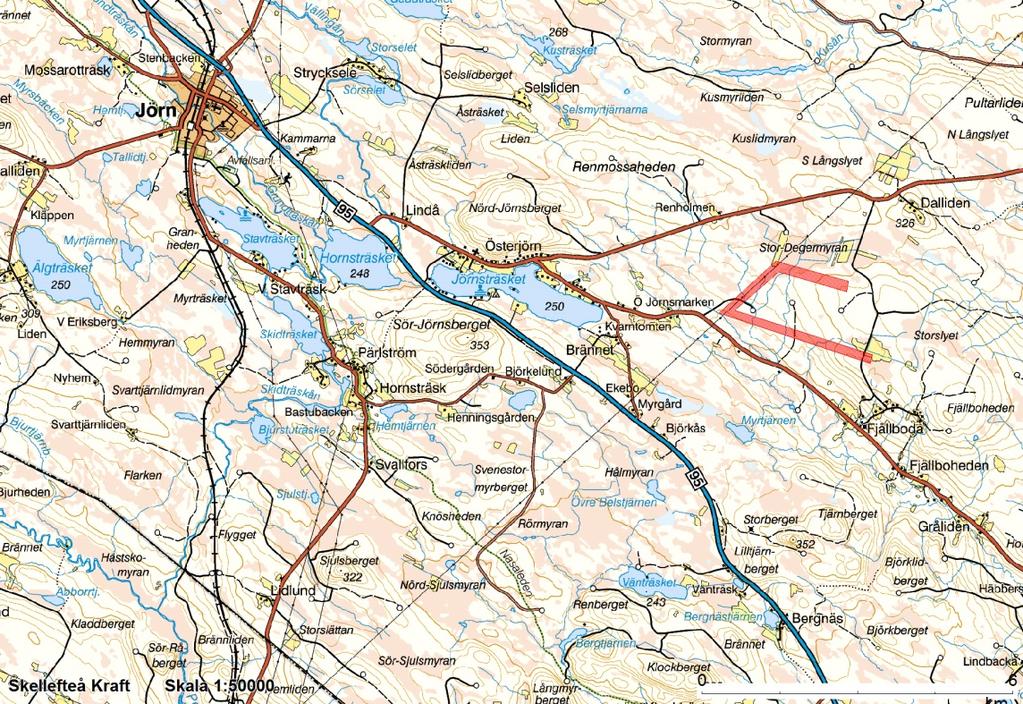 Lokalisering Fjällbohedens vindkraftspark är planerad att byggas ca 10 km öster om tätorten Jörn i Skellefteå kommun i närheten av byn Östra Jörnsmarken i enlighet med gällande miljötillstånd.