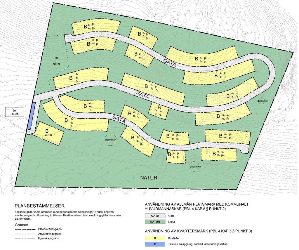 Figur 4. Planförslag Repisvaara södra, etapp 2 (samrådsförslag). Källa: Ramböll. Den nya bebyggelsen i området möjliggörs genom reglering för användningen bostadsändamål, B.