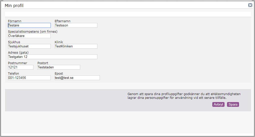 3. Startsida 3.1. Profil Det finns möjlighet att ange sina kontaktuppgifter i en profil. Den information du anger profilen kommer automatiskt fyllas i när du skapar en motivering.