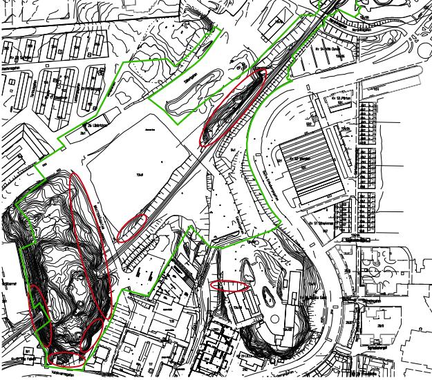 . Bergras ch blcknedfall Inm aktuellt detaljplanmrådet har de rödmarkerade mrådena i Figur.