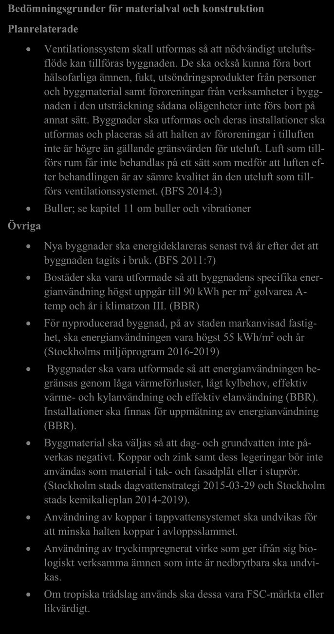 Avsnitt BYGGNADEN version 2018-04-18 Bedömningsgrunder för materialval och konstruktion Planrelaterade Ventilationssystem skall utformas så att nödvändigt uteluftsflöde kan tillföras byggnaden.